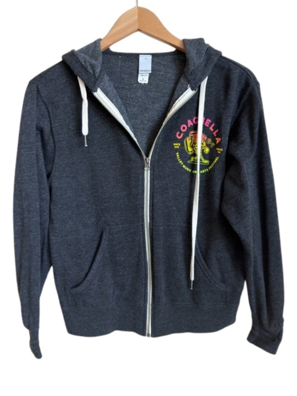 Coachella 2016 Lineup Zip Up Hoodie Festival Concert Merch Charcoal Gray Size S